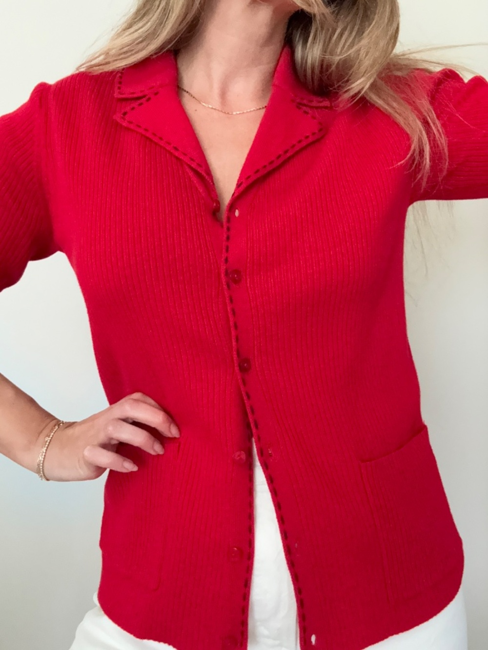 Vintage Ribbed Button Cardigan Sweater - Picture 2 of 5